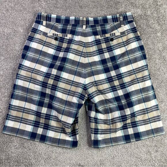 Nautica Shorts Men's 34 Blue Plaid Pockets Flat Front Casual Cotton Summer - Picture 3 of 13